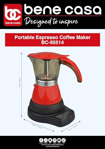 BENE CASA - ELECTRIC ESPRESSO MAKER 1-3 CUP - BC-95514 - RED - Like New