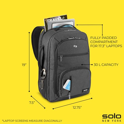 SOLO NEW YORK TSA LAPTOP BACKPACK FOR WOMEN & MEN CARRY ON BOOKBAG TRAVEL - GREY - Brand New