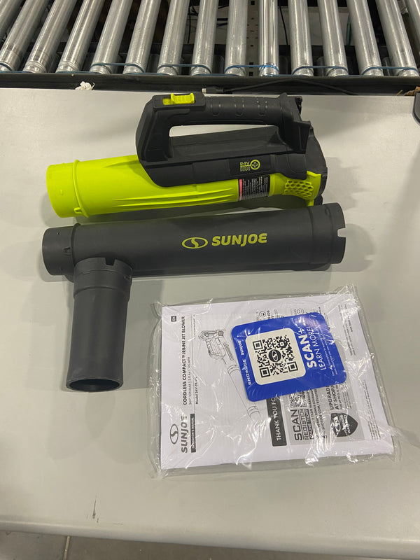 SUN JOE 24-VOLT ION+ JET BLOWER CORDLESS COMPACT TURBINE TOOL ONLY - GREEN/BLACK - Like New
