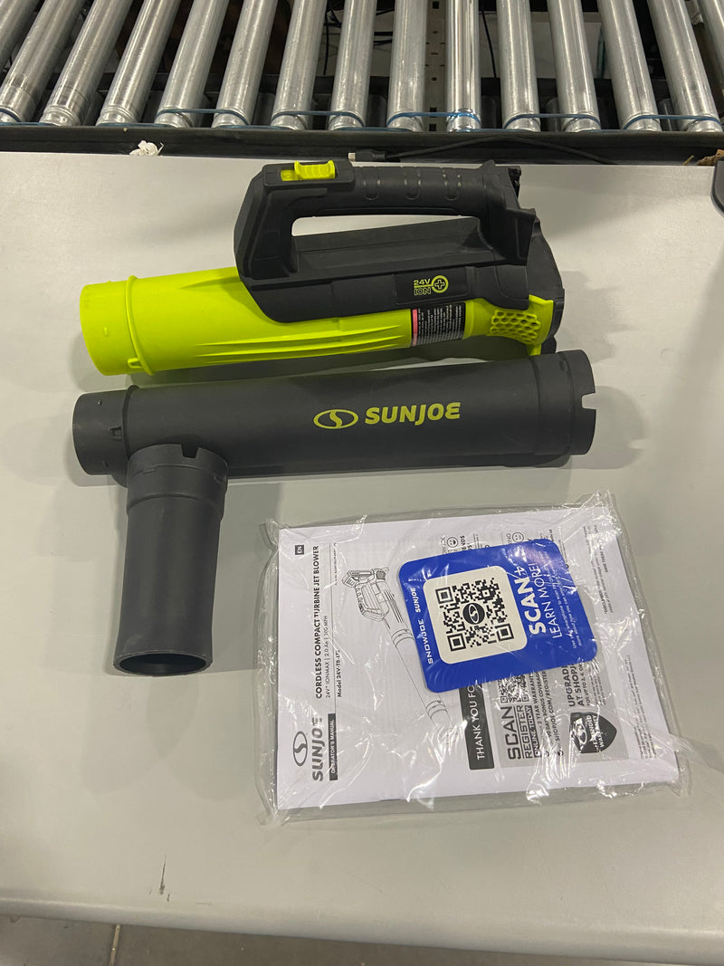SUN JOE 24-VOLT ION+ JET BLOWER CORDLESS COMPACT TURBINE TOOL ONLY - GREEN/BLACK - Like New