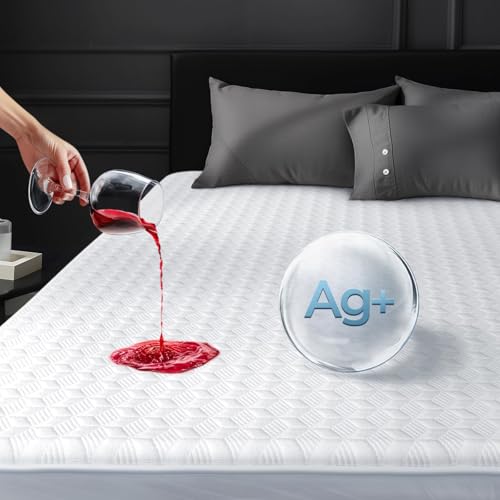 NOVTED WATERPROOF KING MATTRESS PROTECTOR, SILVER-INFUSED BAMBOO RAYON - WHITE - Brand New