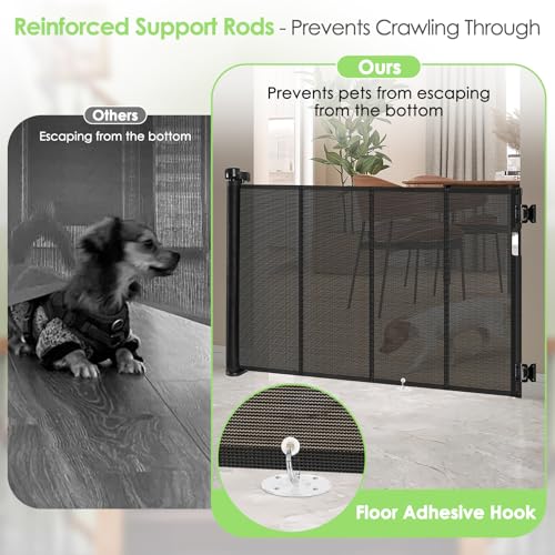BINGGUZ REINFORCED RETRACTABLE BABY GATE FOR STAIRS WITH SUPPORT RODS - BLACK - Like New