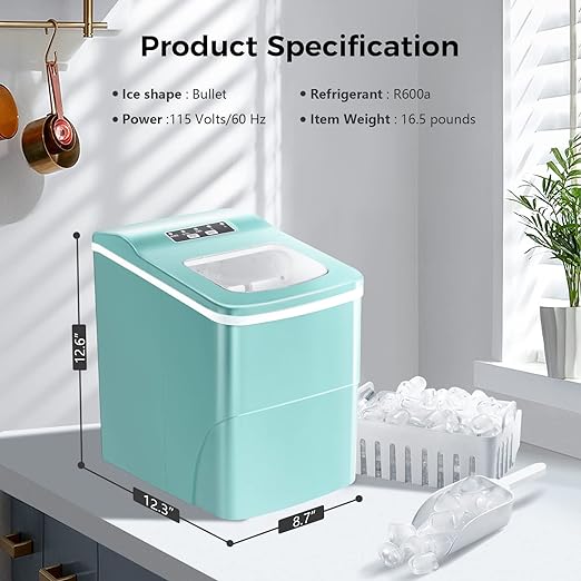 AGLUCKY Ice Makers Countertop Self-Cleaning 26.5lbs/24hrs 2 Sizes Z5878 - Green Like New