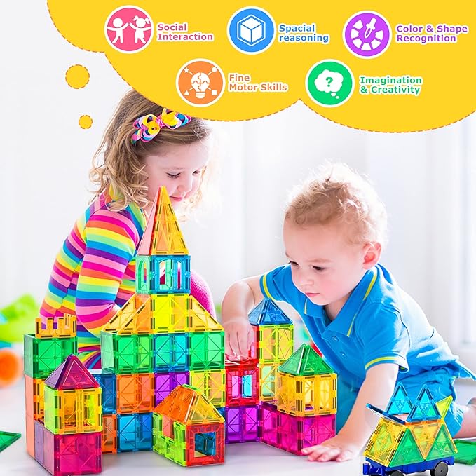 COSSY 120Pcs Magnet Tiles 3D Building Blocks Set T-MT-120-9X - Multicolor - Like New