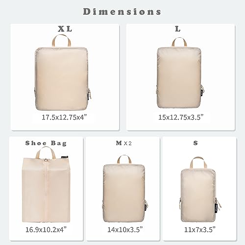BAGAIL 6 SET ULTRALIGHT COMPRESSION PACKING CUBES - BEIGE - Like New