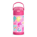 THERMOS FUNTAINER 12OZ KIDS WATER BOTTLE INSULATED STAINLESS STRAW - PINK/MULTI - Like New