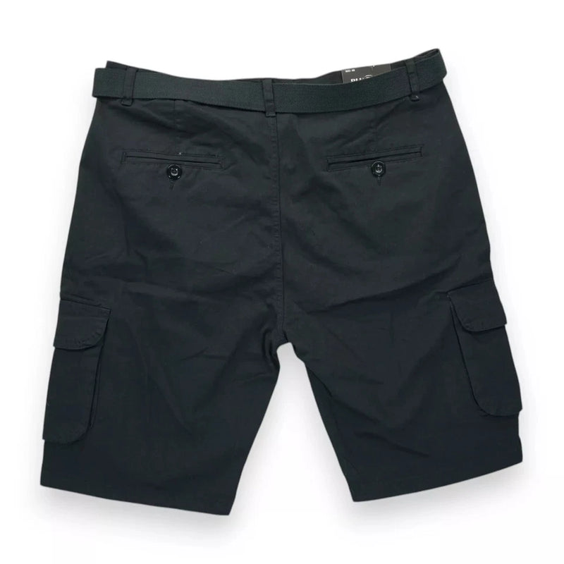 BLU ROCK NEW YORK MENS FLEX STRETCH BELTED CARGO SHORTS - SIZE: MEN 34 - BLACK - Brand New