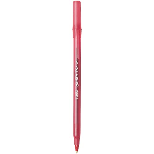 BIC ROUND STIC BALLPOINT PENS, MEDIUM POINT, 1.0 MM, TRANSLUCENT BARREL,12PK - Brand New