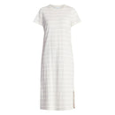TIME AND TRU COTTON MIDI T-SHIRT DRESS SIZE: M - LIGHT OATMEAL HEATHER STRIPE - Brand New
