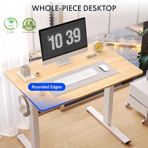 FLEXISPOT ELECTRIC STANDING DESK 48"X24" HEIGHT ADJUSTMENT (WHITE + MAPLE TOP) - Like New