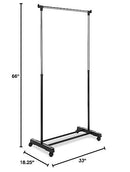 WHITMOR ADJUSTABLE ROLLING CLOTHES RACK LOCKABLE WHEELS WARDROBE - BLACK/SILVER - Like New