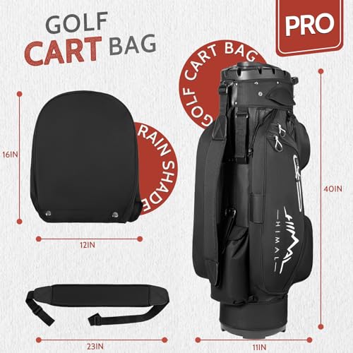 UNIHIMAL 14-WAY GOLF CART BAG PRO WITH FULL DIVIDER TOP RAIN COVER - BLACK - Like New