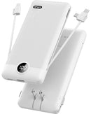 VRURC PORTABLE CHARGER BUILT-IN CABLES AND AC WALL PLUG, USB C 10000MAH - WHITE - Brand New