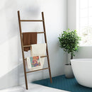 Leesinwing Wood Blanket Ladder 5 Tier Farmhouse Style Wall-Leaning - Dark Brown - Brand New