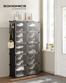 SONGMICS INTERLOCKING SHOE RACK PLASTIC STORAGE CABINET 10-SLOT MODULAR - BLACK - Like New