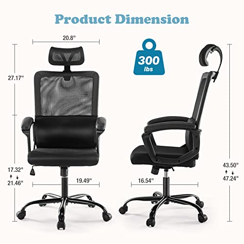 JHK OFFICE HIGH BACK MESH COMPUTER LUMBAR HEIGHT SWIVEL TASK C-6579-BK - BLACK - Like New