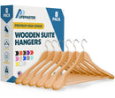 LIFEMASTER SOLID WOODEN HANGER SET 8 PIECES NON-SLIP VERSATILE CLOSET SPACE-TAN - Like New