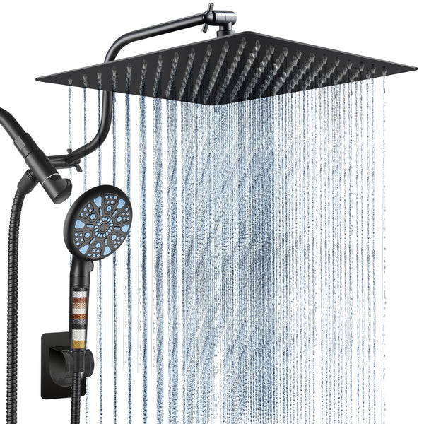 Cobbe 12 Inch All Metal 3-Way Rain Shower Head High Pressure KFSCA12103 - Black - Like New