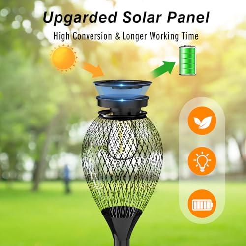 ORTINY SOLAR PATHWAY LIGHTS OUTDOOR, 2 PACK IP65 WATERPROOF - BLACK - Like New