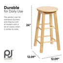 PJ WOOD CLASSIC ROUND-SEAT 24 INCH KITCHEN COUNTER STOOLS, NATURAL, 2 PACK - Like New
