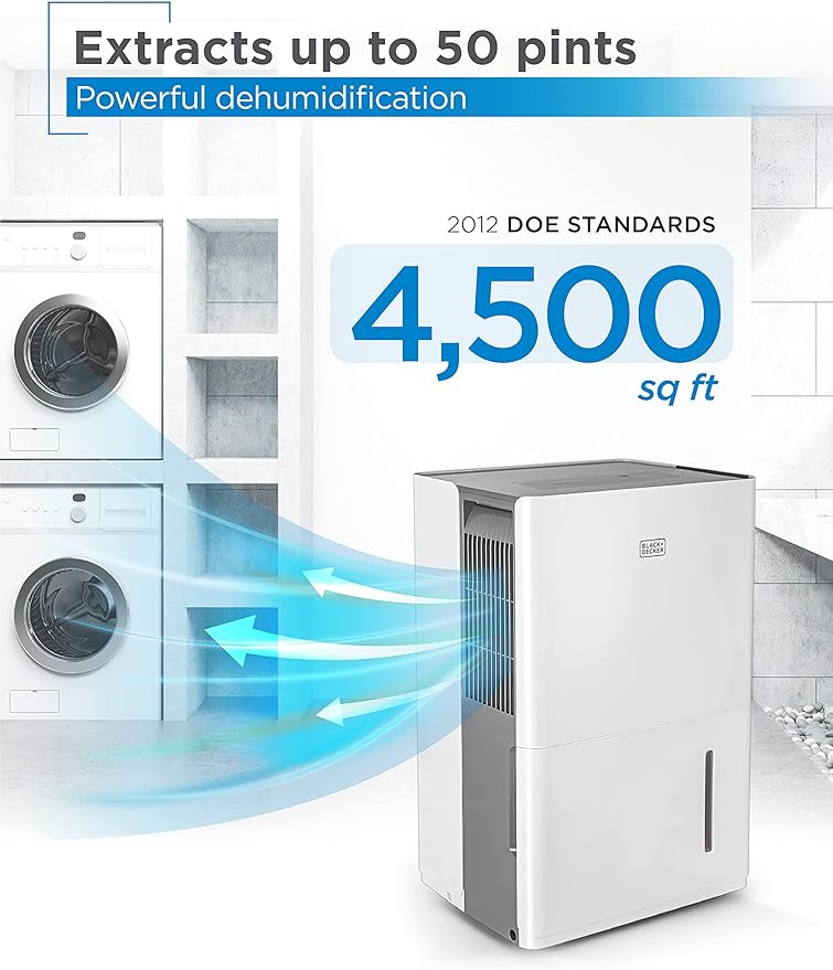BLACK+DECKER 4500 Sq. Ft. Dehumidifier with Built-In Drain Pump Continuous White - Like New