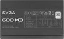 EVGA 600 W3 80+ White 600W 140mm 100-W3-0600-K1 Power Supply - Black Like New