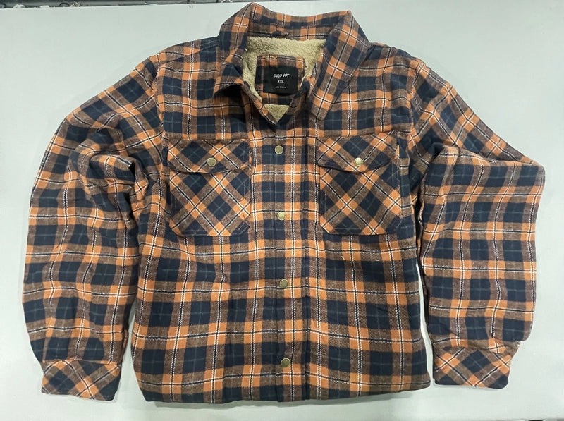 EURO JOY MEN'S FLANNEL SHERPA-LINED SHIRT JACKET - SIZE: MEN L - GOLD/BLACK - Brand New