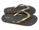 RX21K MICHAEL KORS EVA STRIPE FLIP FLOP GOLD/BROWN SIZE WOMEN 8 - Like New