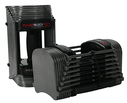 POWERBLOCK SPORT 50 DUMBBELLS SOLD IN PAIRS 10-50 LB 503-00185-01 - GRAY - Like New