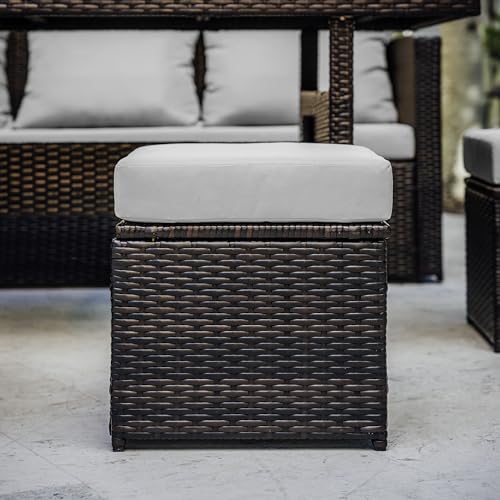 Nestl Wicker Outdoor Furniture Set - 7 Piece Patio Dining Set (Brown/Off White) - Like New