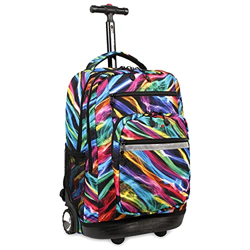 J WORLD NEW YORK SUNDANCE ROLLING 20 INCH BACKPACK GIRL BOY ROLLER MULTICOLOR - Like New