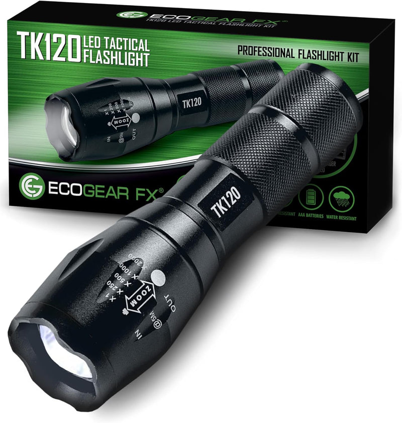 EcoGear FX LED Tactical Flashlight Kit TK120, Rechargeable, EGFX-T6KIT - Black - Like New