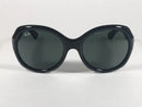 RAY BAN HIGHSTREET ROUND SUNGLASSES BLACK GLOSS NYLON FRAME GREEN 601/71 57MM/19 - Like New