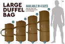 BEAR & BARK VERY LARGE DUFFLE BAG 38”X20” 195.6L CANVAS MILITARY - DESERT BROWN - Like New
