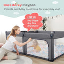 DORA DOTEY BABY PLAYPEN WITH DOOR FOLDABLE ADJUSTABLE PLAY PEN, DEEP GRAY - Like New