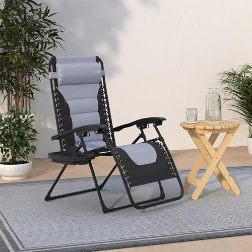 SERENELIFE PADDED ZERO GRAVITY LOUNGE CHAIR RECLINING PATIO CHAIRS -BLACK/GRAY - Like New