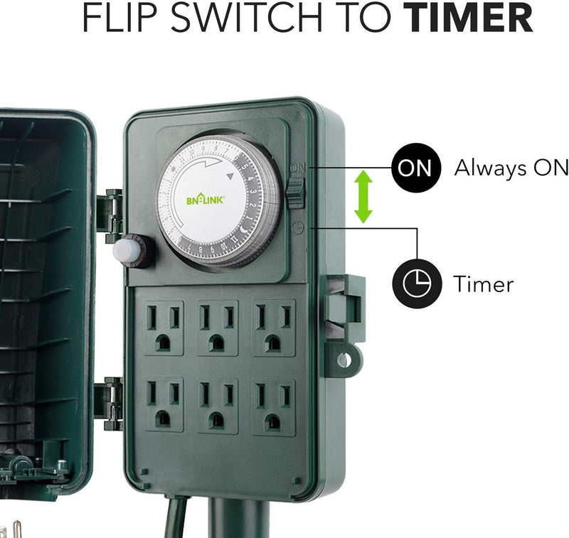BN-LINK 24 Hour Mechanical Outdoor Multi Socket Timer - Black/Green - Like New