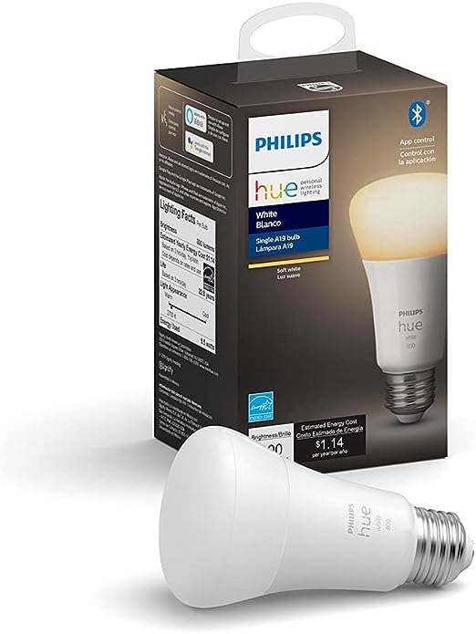 Philips Hue White A19 Single LED Bulb Works with Amazon Alexa - HJC42LL/B New