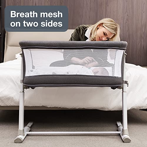 RONBEI BABY BASSINET BEDSIDE SLEEPER BABIES CRIB BED ADJUSTABLE PORTABLE - GRAY - Like New