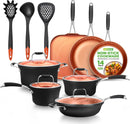 NutriChef 14-Piece Copper Non-Stick Cookware Set NCCWALN14 - Copper Like New