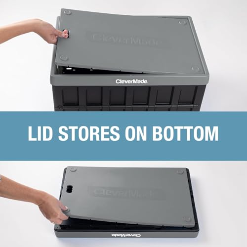 CLEVERMADE COLLAPSIBLE STORAGE BIN (WITH LID) - 46L (12 GAL), 3PACK - STONE - Like New