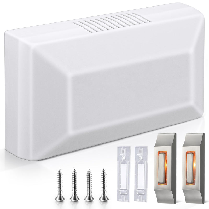 SAILLONG WIRED DOORBELL CHIME KIT WITH 2 LIGHTED METAL PUSH BUTTONS - SILVER - Like New