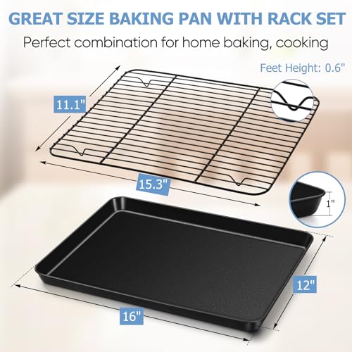 TeamFar Baking Sheet with Rack Set, 16" x 12" x 1" - Black - Like New