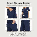 NAUTICA WOMEN'S SCRUB SET 9-POCKET BREATHABLE STRETCHY PANTS & TOPS XL NAVY - Like New