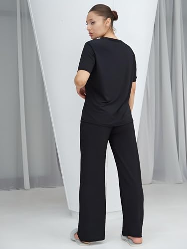 Talmont Women's Pajama Set Short Sleeve 2 Piece Outfits - Size 2XL, Black - Brand New