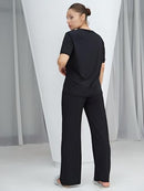 TALMONT WOMEN'S PAJAMA SET SHORT SLEEVE 2 PIECE OUTFITS, SIZE M-L - BLACK - Brand New