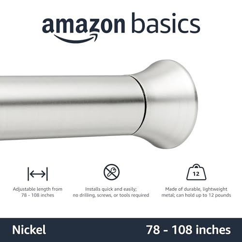 AMAZON BASICS TENSION CURTAIN ROD 78 TO 108 INCH 1009990-410-A60 - NICKEL - Like New