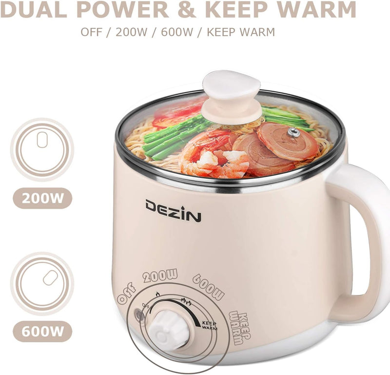 Dezin Electric Pot, 1.6L Ramen Cooker Stainless Steel (Without Steamer) - Beige Like New