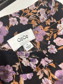 CECE WOMANS BLOUSE SHORT SLEEVE BLACK WITH FLOWERS - SIZE: M - BLACK/FLORAL - Like New