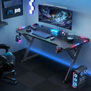 HLDIRECT 40 Inch Gaming Desk with Carbon Fiber Surface & LED Lights - Black - Like New